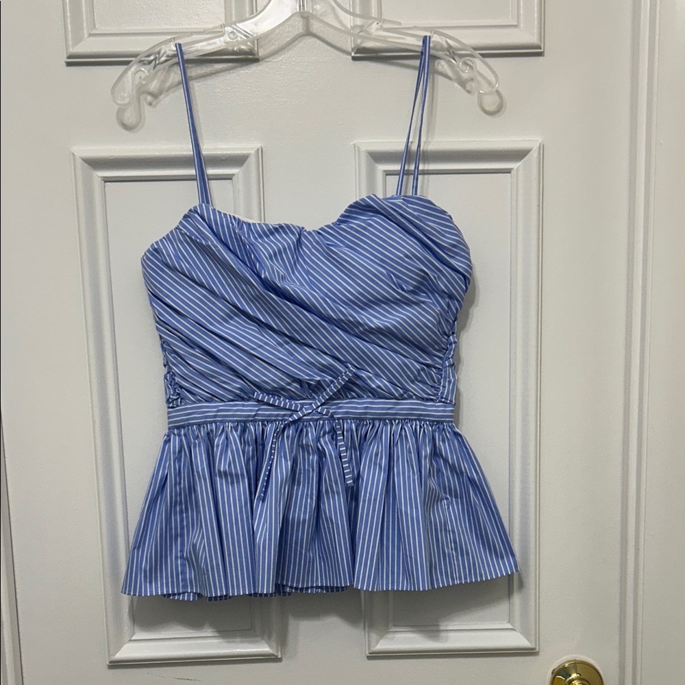 Aknvas Blue and White Striped Peplum Blouse